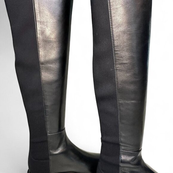 Stuart Weitzman 5050 Lift Over the Knee Flat Leather Boots Black, NEW IN BOX - 7 - Picture 11 of 16